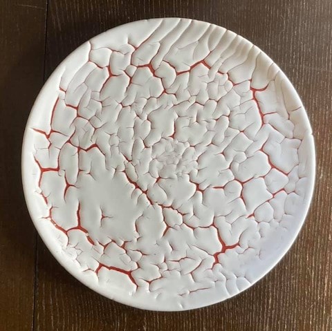 【龍爪梅花皮】丸皿 赤 (20cm)