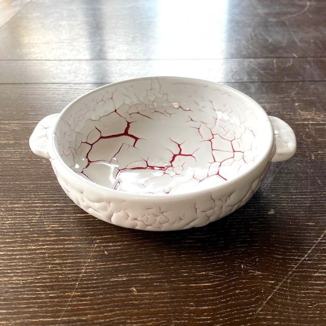 【龍爪梅花皮】グラタン皿 赤(18cm)